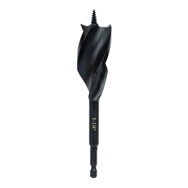 Greycore Tools 1-1/4 Inch x 6 Inch 3-Flute Auger Bit, Wood Drill Bit for Hard and Soft Wood, 1/4    Quick Change Shank, Woodworking Auger Bits (1-1/4    x 6    Auger) - Image 1